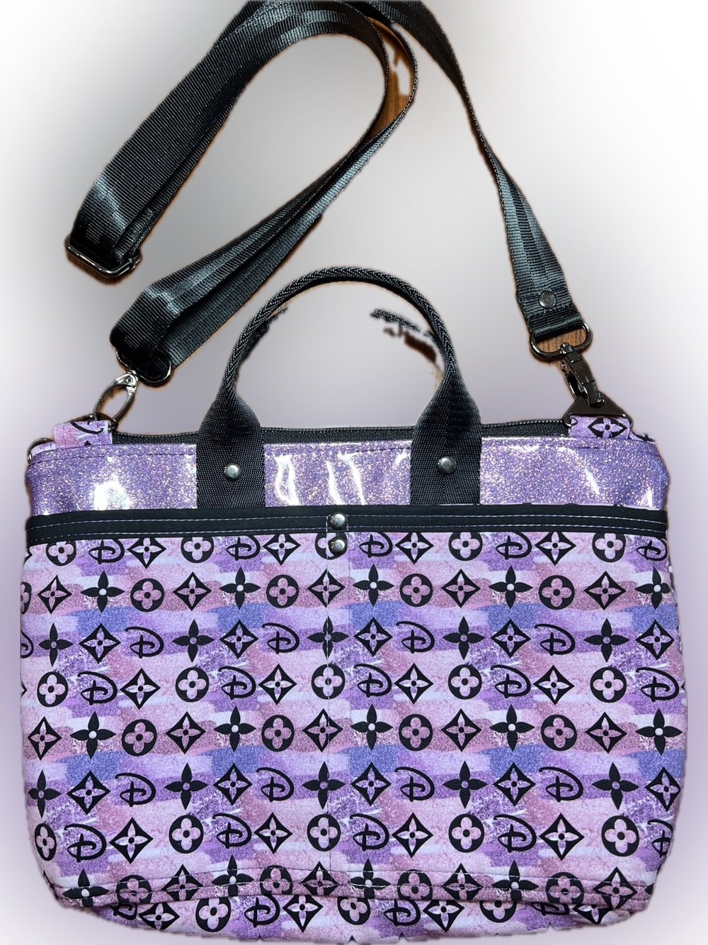 Disney Inspired Purple Monogram Crossbody Satchel | Zip Top & Mickey Hardware